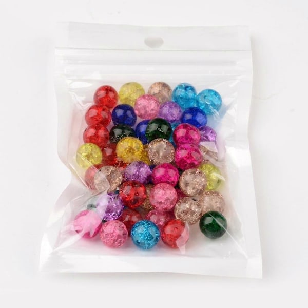 50 st Blandade Krackelerade Glaspärlor Runda 10mm Hål: 1,3~1,6mm