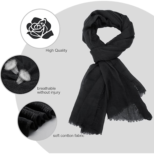 Kvinnors Olaof Scarf Bomull Linne Chic Dam Solid Färg Mjuk Scarf Stor Lång Wrap Sjal Scarves,190110cm Black