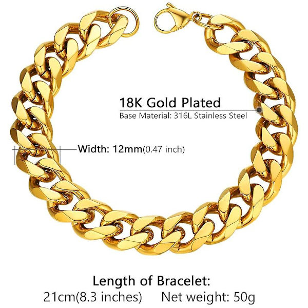 Guldpläterat kubanskt armband för män, 3/6/9/12 mm bredd (skicka presentask)