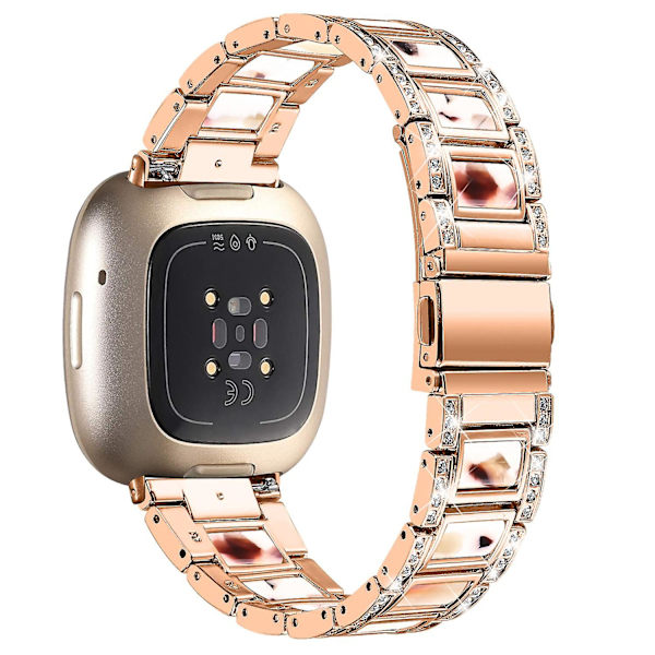 Resin klockarmband med strass i rostfritt stål för Fitbit Versa 4/Sense 2 Rose Gold Nougat Pattern