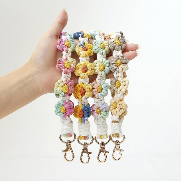 Wristlet Nyckelring Daisy Weave Armband Nyckelringar Handgjorda handledsband Boho Rope Nyckelring Colorful 1
