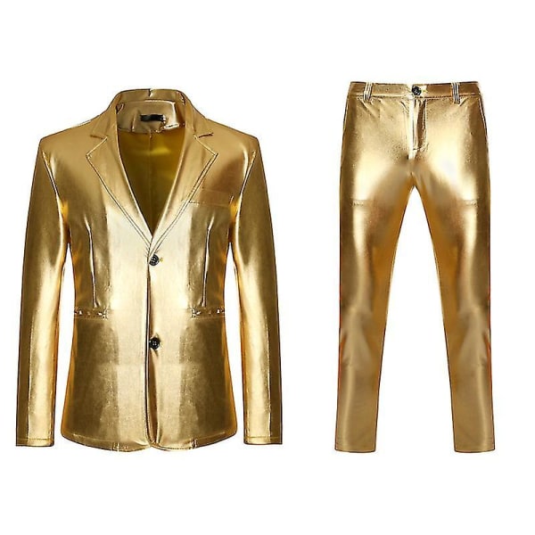 Herr glänsande guld 2 delar kostymer (kavaj+byxor) Terno Masculino Fashion Party Dj Club Dress Smoking kostym Herr Scen Sångare Kläder Gold 2XL