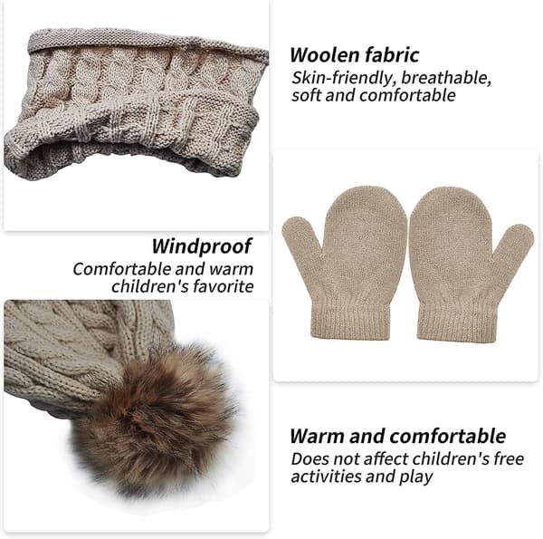 Barn Vinter Varma Mössa Halsduk Set Termisk Stickad Virkad Tjock Fluffig Småbarn Present