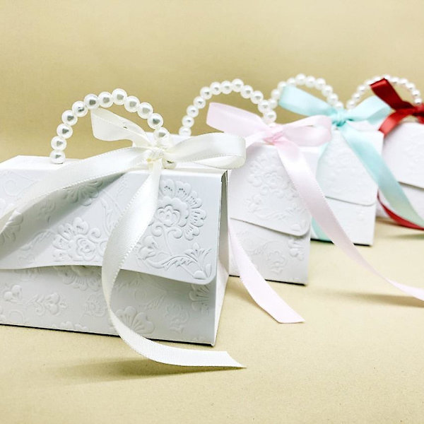10 stk./lot bærbare fest bryllupsgaveæsker chokolade godbid slik gavepose baby shower fødselsdagsfest dekoration Red