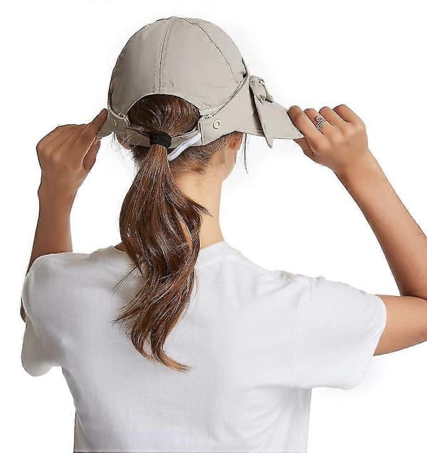 Solhat til kvinder UPF+50 Aftagelig Klap Bred Skygge Solbeskyttelse Vandrehatte Khaki