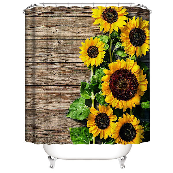Solsikke Bruseforhæng 180*200cm blomster, Solsikke Bruseforhæng Vandtæt Polyester Bruseforhæng Med 12 Kroge Til Juledekoration, Badeværelse