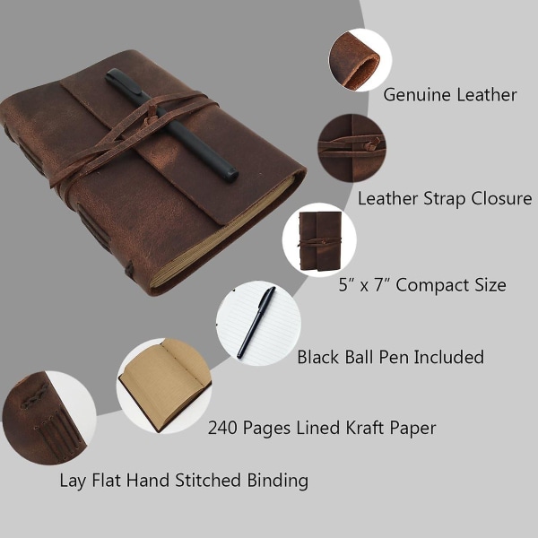 Leather Writing Journal - Handgjord anteckningsbok i äkta läder
