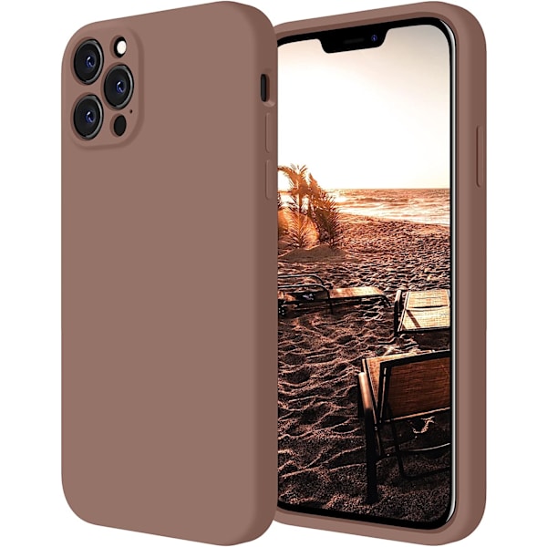 Designad för iPhone 12 Pro-fodral, silikonuppgraderat [kameraskydd] telefonfodral med mjukt, repfritt mikrofiberfoder, 6,1 tum, ljusbrunt
