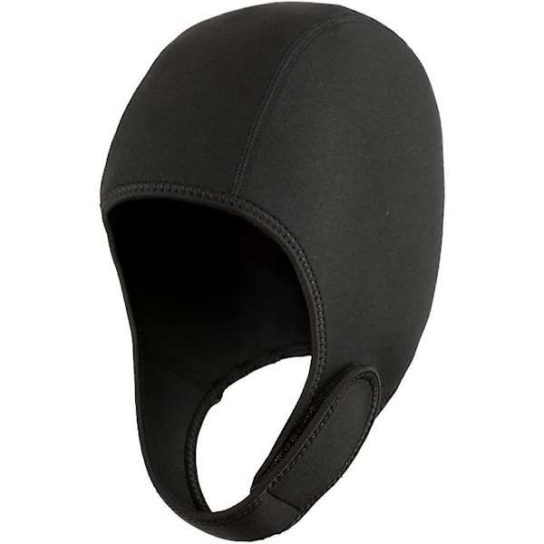 Unisex Badehætte, Hoved Varm Og Solbeskyttelse Neopren Nylon Dykkerhætte Med Hagestrop, Justerbar Svømmehat Black