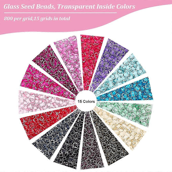 12000 stk. 15 farger 12 0 Glassfrøperler Transparent Innside Farger Runde Blandede Farger