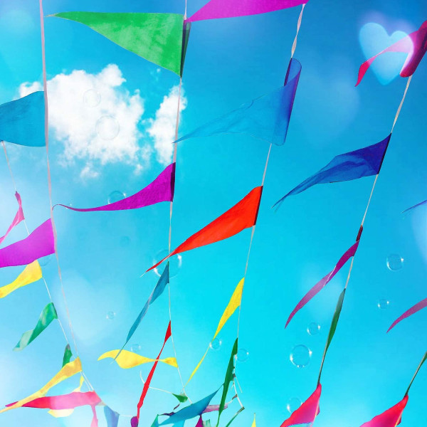 260ft 150st Multicolor Vimplar Banner Regnbåge Färgglada Nylon Flaggor För Födelsedagsfest Examen Dekorationer Väderbeständig Grand Opening Celebra