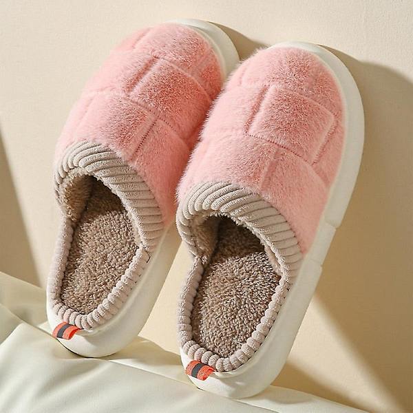 Huspäls plysch mjuka bomullstofflor dam vinter inomhus damtofflor halkfria skor hemtofflor dam glider för sovrum White 40-41(foot24.5-25cm)