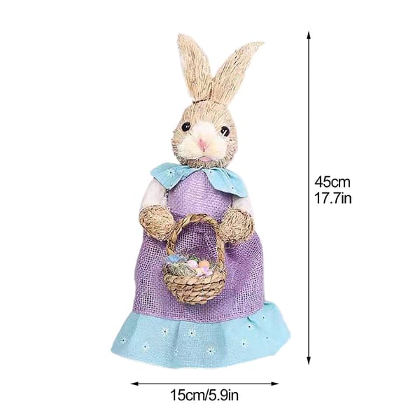 Påskehare Statue - Vevde Halmfigurer Vår Påske Figurdekorasjon purple