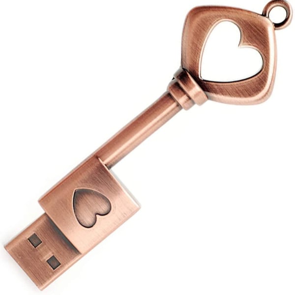32gb USB 2.0 Flash Drive, Memory Stick Retro Metal Love Key Shaped Thumb Drive