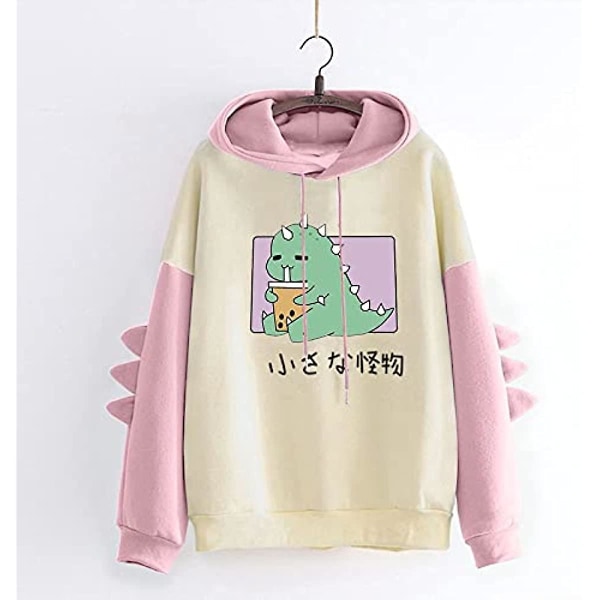 Vvia Kvinnor Tonåringar Flickor Kawaii Dino Hoodie Pullover Med Huva Dinosaurie Hooded Sweatshirt Långärmad Toppar Topp Utan Fickor Y-black L