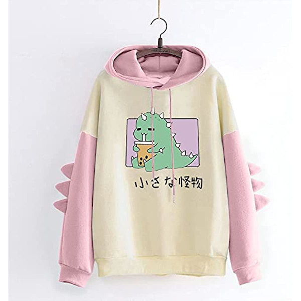 Vvia Naisten Teinityttöjen Kawaii Dino Huppari  Pusero Hupulla  Dinosaurus Huppari  Pitkähihainen  Topit  Toppi Ilman Taskuja Red M