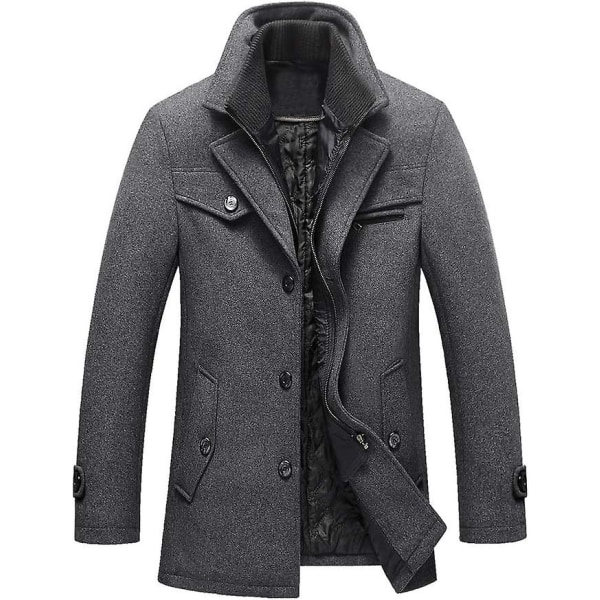 Herr vinter kappa slim fit enkelknäppt kort ulljacka ylle trenchcoat Grey M