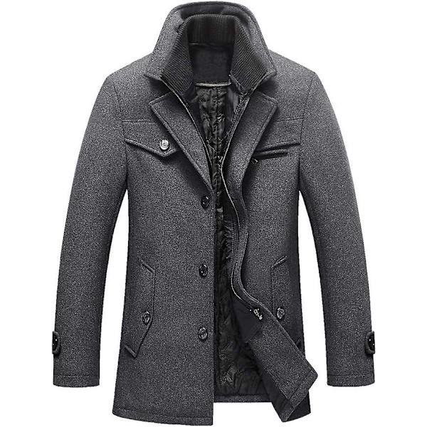 Vinterärtkappa för män Slim Fit Enkelknäppt kort ulljacka ylle trenchcoat Grey XXL