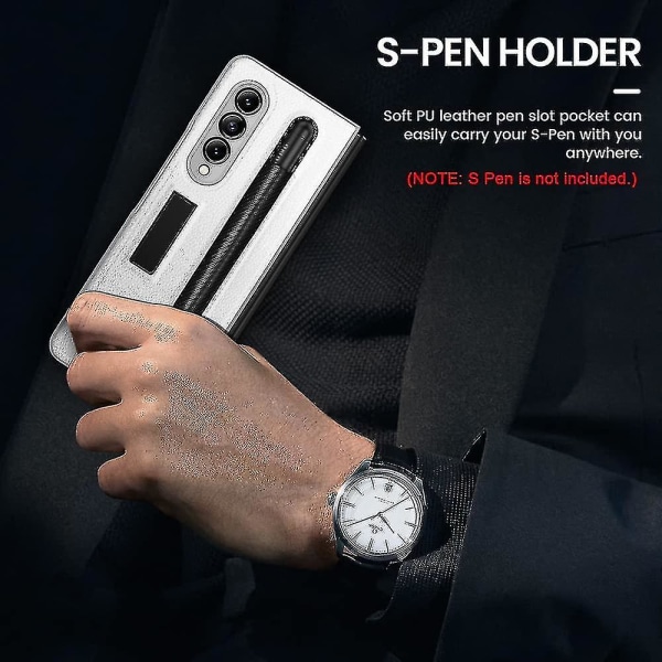 Case kompatibelt med Samsung Galaxy Z Fold 3 med S Pen-hållare, inbyggt magnetiskt cover