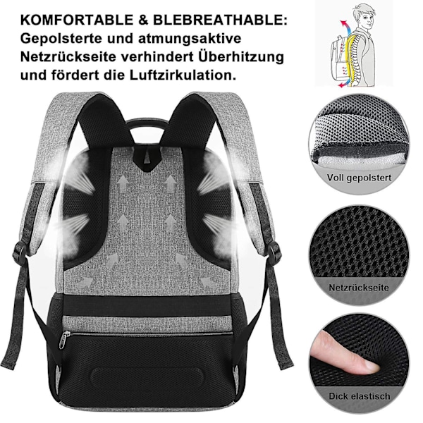 Nopea Toimitus Kannettavan Tietokoneen Reppu, Liikematka Varkaudenesto Ohut Kestävä Kannettavien Tietokoneiden Reppu USB-Latausliitännällä Gray 23in