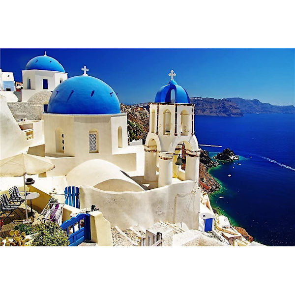 1000 Brikker Puslespil 76x51 cm Træ Santorini Thera Thira Græsk Ø Klippe