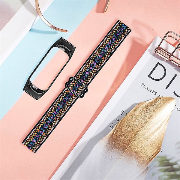 Stretchig nylon anti-scratch justerbar handledsrem för Xiaomi Mi Band 3/4, med svart klockram Style 5