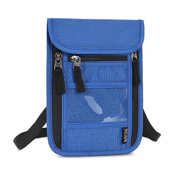 JUNLETU RFID-blokkerende reise-passoppbevaringsveske vanntett nylon kredittkort telefon bæreveske Blue