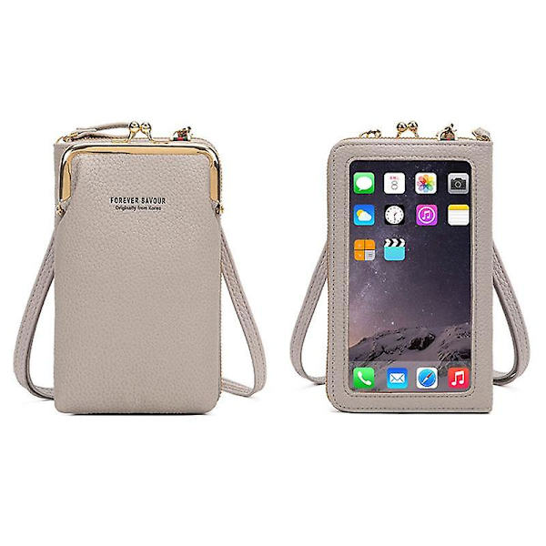 Stilfuld PU Læder Touch Screen Telefon Taske Pung Dame Crossbody Taske Grey