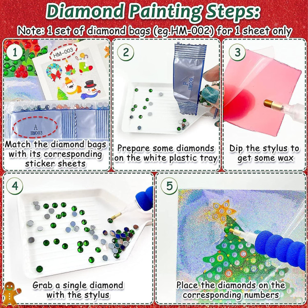 21 stycken 5d diamond painting julklistermärken för barn, gör-det-själv diamond painting mosaikklistermärken för barn Vuxna nybörjare till jul