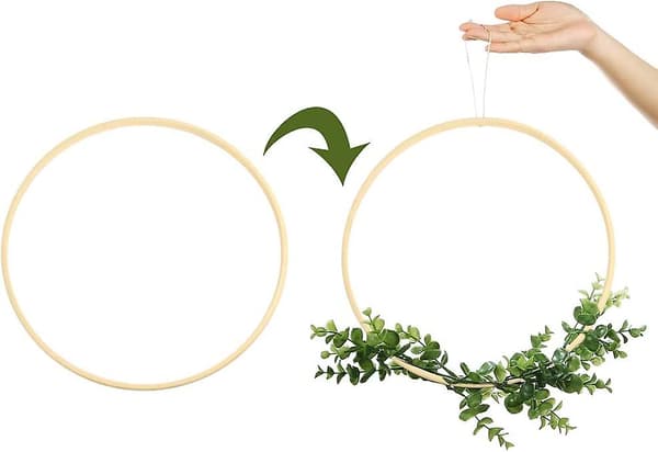 12 stycken 6 storlekar trä bambu blomsterbåge set makramé hantverk båge ringar för DIY bröllop krans dekor, drömfångare (6/7/8/9/10/12 tum)