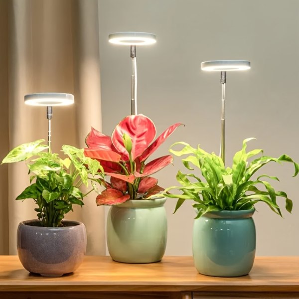 2 st växtlampor för inomhusväxter, LED liten växtlampa, höjdjusterbar ängelring växtväxande lampa, fullspektrum, automatisk timer