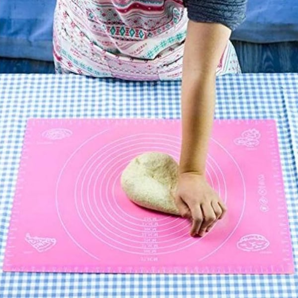 Extra stor silikonbakmatta för att rulla bakverk med bakningsmatta, 50 x 40 cm (rosa)