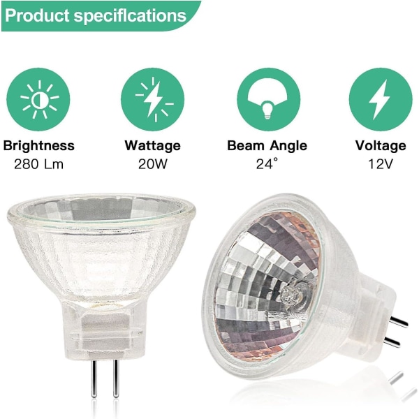 Mr11 Halogenlampor (12-pack), Gu4 Halogenlampa 12v 20w, Mr11 Gu4 Dimbar Lampa Glaslock För Taklampa, 2-stifts Halogenlampa 2700k Varmvitt