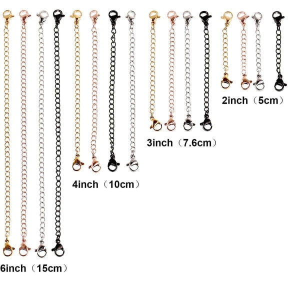 16 delar i rostfritt stål Halsband Armbandsförlängare Kedjeuppsättningar för smycketillverkning, 4 färger och 4 storlekar