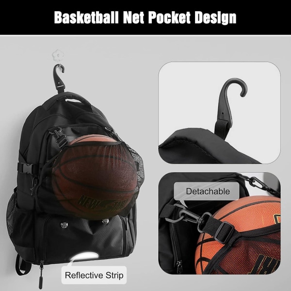 Basketboll Ryggsäck Stor Sportväska Med Separat Bollficka & Skofack Ryggsäckar För 15,6 Tums Laptop För Fotboll, Volleyboll, Resor,