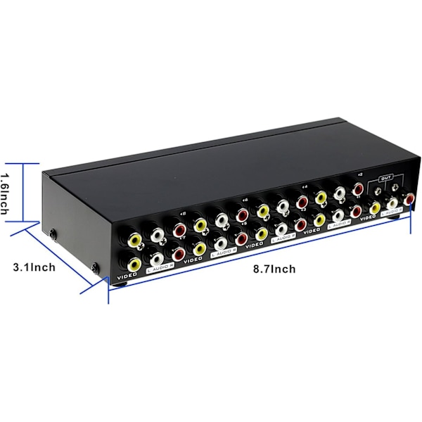 8-vägs AV-switch RCA-omkopplare 8 in 1 ut Kompositvideo L/R Audio-väljare för DVD STB Spelkonsoler