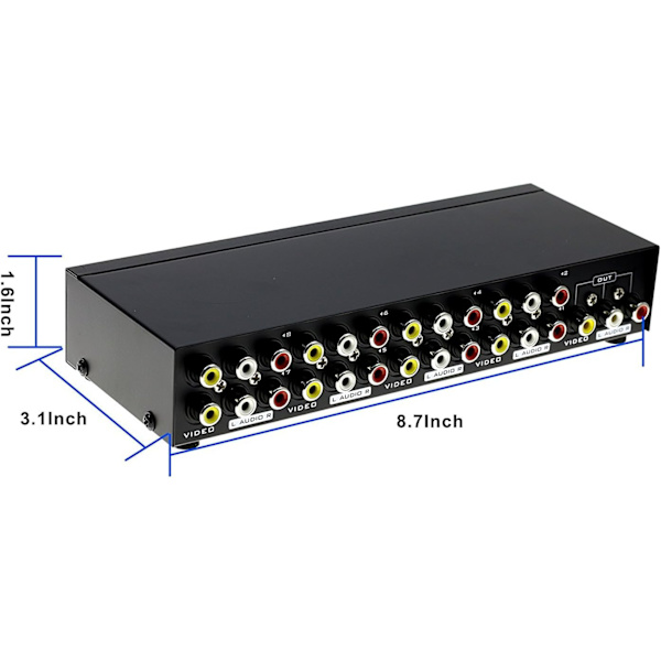 8-veis AV-bryter RCA-switcher 8 inn 1 ut Komposittvideo L/R Audio Velgerboks for DVD STB Spillkonsoller