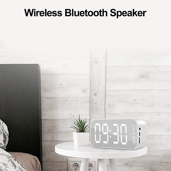 2 i 1 väckarklocka med Bluetooth-högtalare, USB-laddningsbar, LED-display, stereoljud