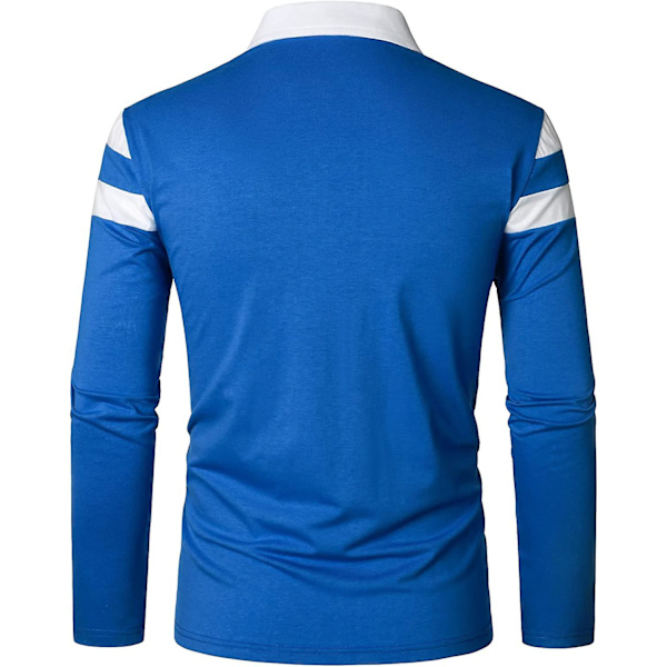 Herr Casual Långärmad Polotröjor Kontrastfärg Patchwork Bomull Tee Toppar Blue M