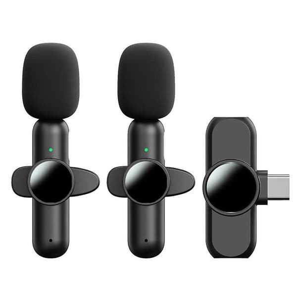 Støyreduserende Klips Mikrofon Type-C Mini Trådløs Mikrofon for Direktesending, 1 Sender + 2 Mottakere