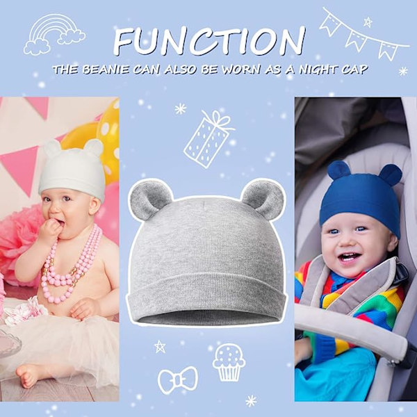 6 Stykker Spædbarn Nyfødt Baby Hue Bjørneører Drenge og Piger Beanie Hue Sød Spædbarnshue til 0-6 Måneder Børn Flerfarvet, Flerfarvet
