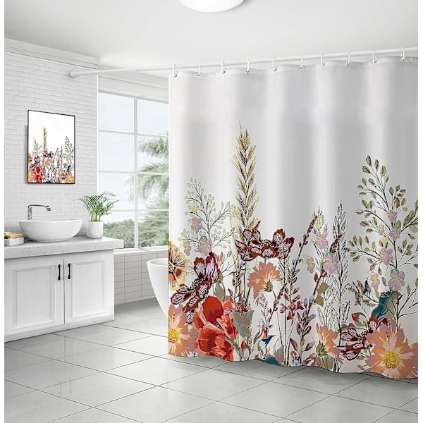 Bruseforhæng, Badeværelsesforhæng med 12 Kroge, Vandtæt Polyester Floral