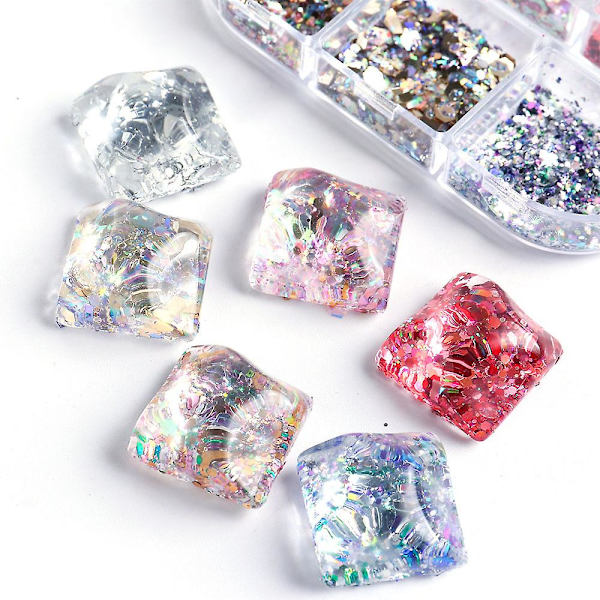6 lådor nagelglitter och nagelpulver, nagelkonst glitter blandad glänsande för nageldekoration DIY style1