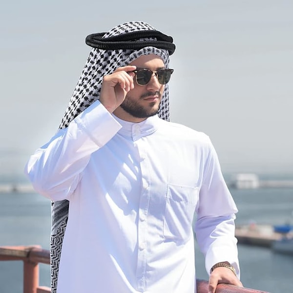 Shemagh med Aqel reb Muslimsk Kafiya Keffiyeh Mellemøstlig Hovedbeklædning Taktisk Ørken Hoved Hals Tørklæde Wrap Mellemøstlig Tørklæde