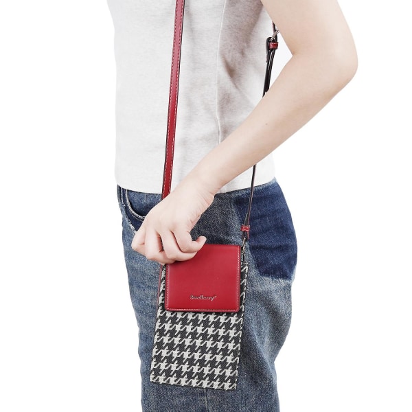 Magnetisk knappsplicing Gird PU läder crossbody väska liten axelväska för resor, dagligt bruk Wine Red