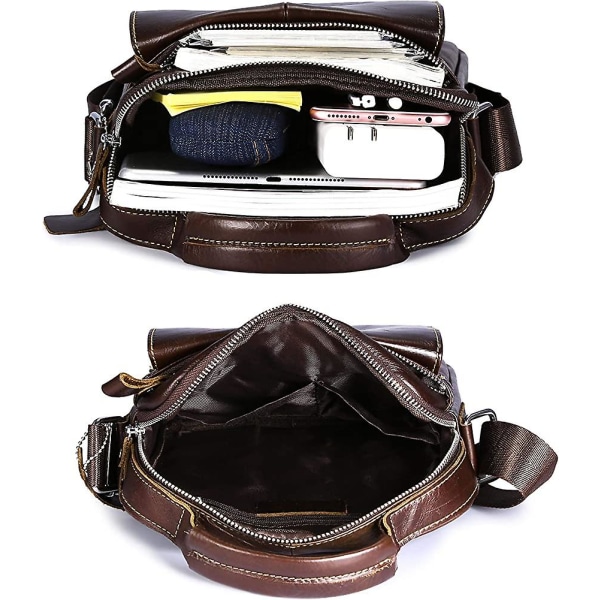 Herr Crossbody Messenger Bag Äkta Läder Handväska Axelväska Sidoväska Acsergery Present