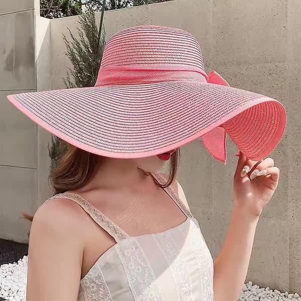 Dam Folable Floppy Hat, bredbrättad solskyddshalmbredd, sommar UV Pink