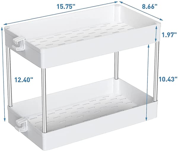 Förvaring under diskho, 2-vånings förvaring under diskho, badrumsställ, badkollektion utdragbara korgar med krokar, multifunktionell förvaring