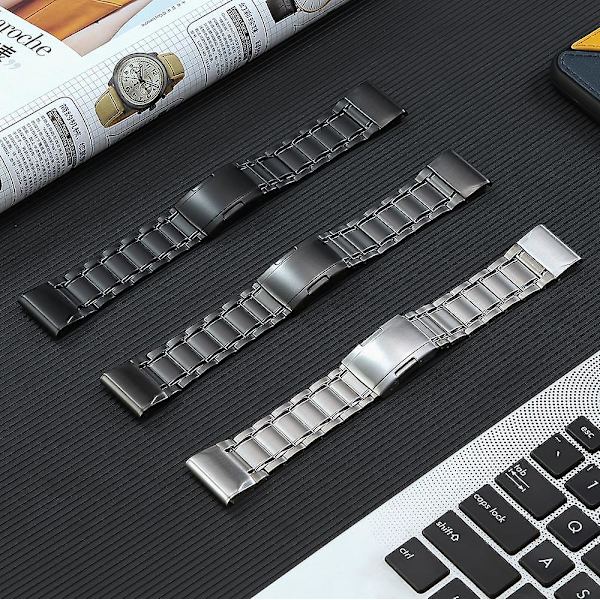 26 mm 5 Perler Titanium Stål Quick Release Urrem til Garmin Tactix 7 Pro/Fenix 7X/6X Pro Silver