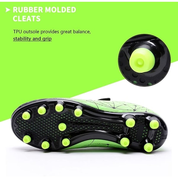 Fotballsko for barn, gutter og jenter, Fg/Ag baseballsko for ungdom, atletiske komfortable fotballsko for utendørs og innendørs bruk Black Green EU36